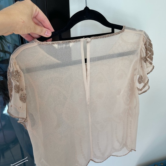 Miss Selfridge Beaded Nude Top - Size 10 - Picture 3 of 5